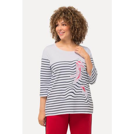 Ulla Popken  T-shirt rayé, motif méduse. Décolleté bateau et manches 3/4. 