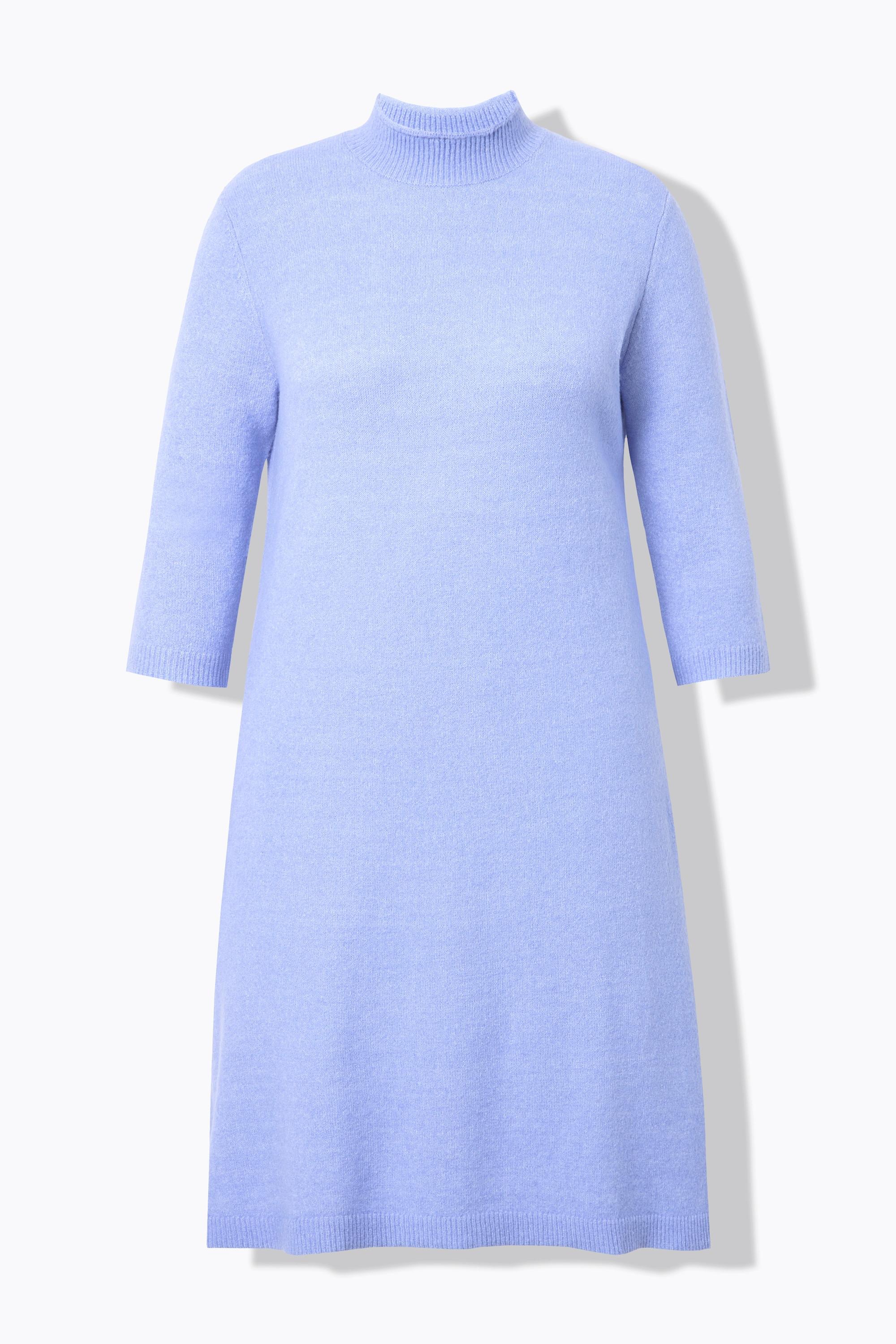 Ulla Popken  Robe en maille, manches 3/4 et col montant, coupe évasée 