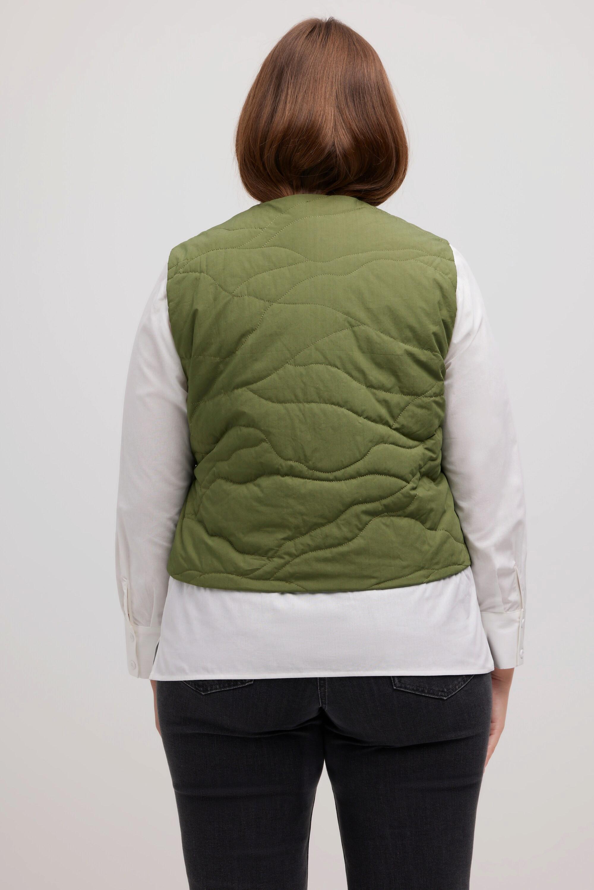 Ulla Popken Gilet trapuntato Scollo a V Laccetto Cotone Biologico  