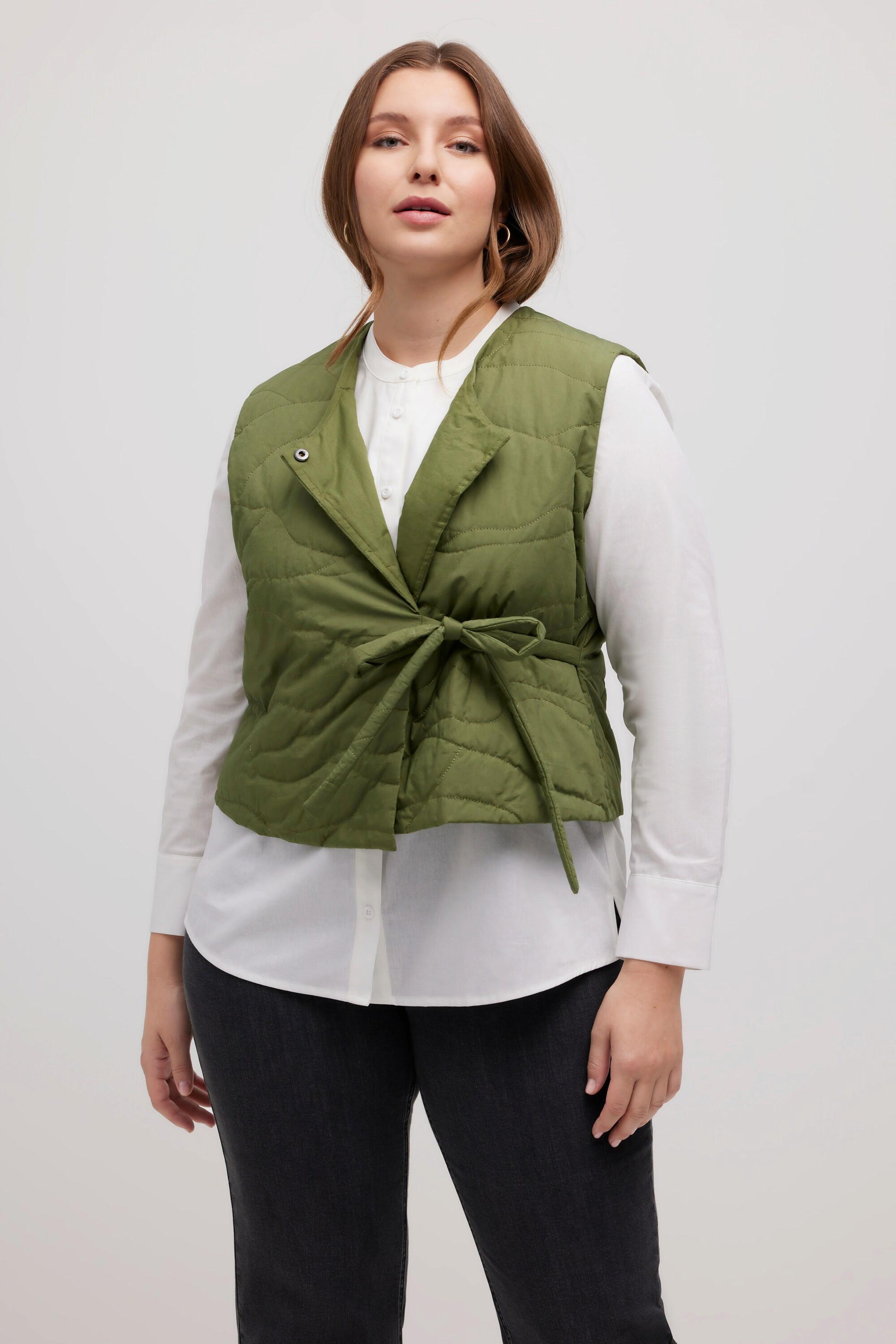 Ulla Popken  Gilet matelassé, col en V, cordon, coton bio 