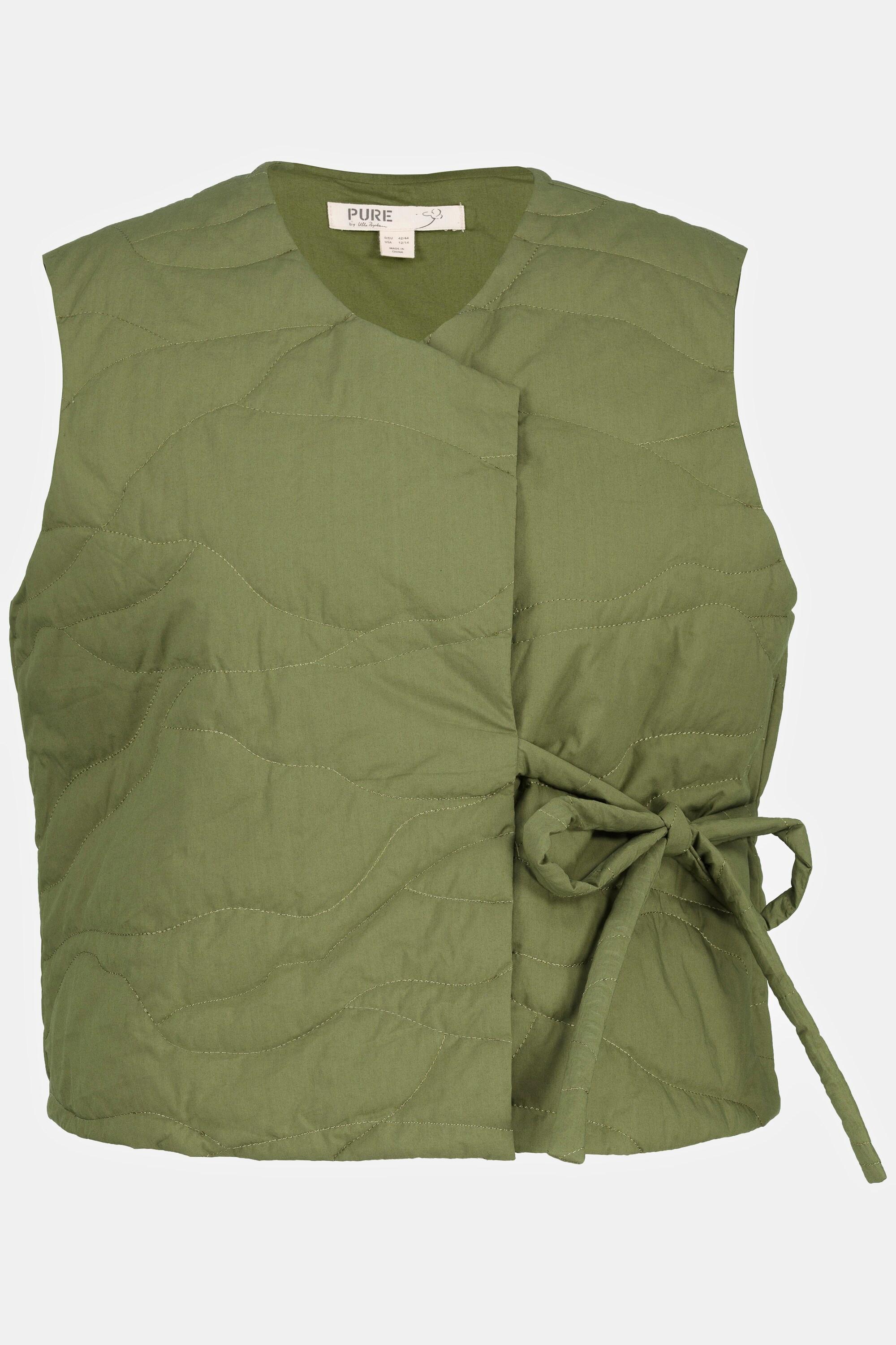 Ulla Popken  Gilet matelassé, col en V, cordon, coton bio 