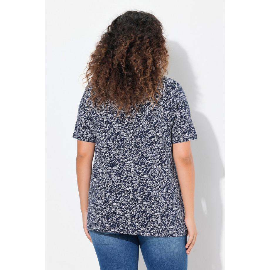 Ulla Popken Poissons Plis Fantaisie Col V Manches Courtes T-Shirt  