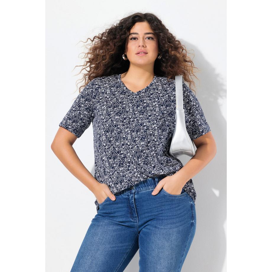 Ulla Popken Poissons Plis Fantaisie Col V Manches Courtes T-Shirt  