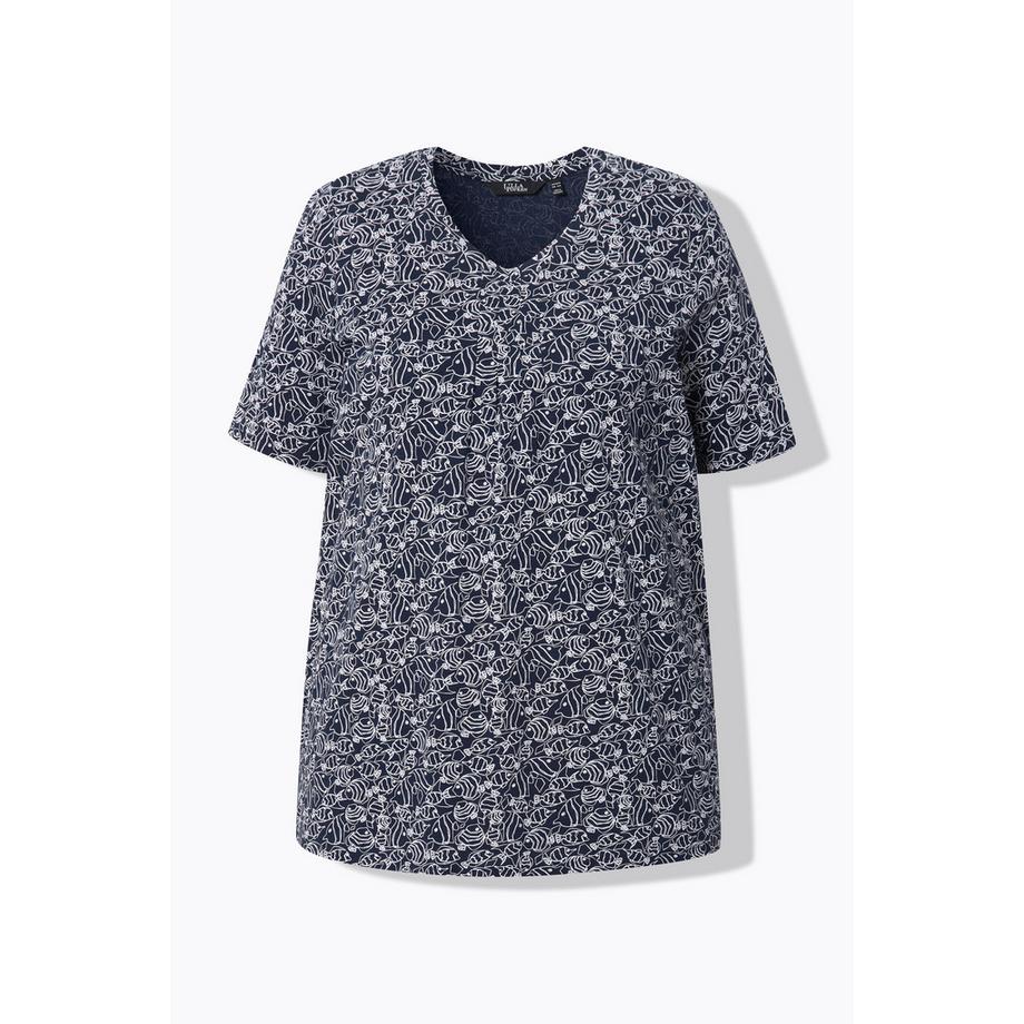 Ulla Popken Poissons Plis Fantaisie Col V Manches Courtes T-Shirt  