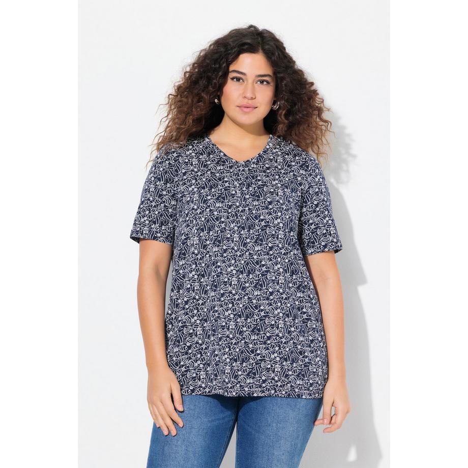 Ulla Popken Poissons Plis Fantaisie Col V Manches Courtes T-Shirt  