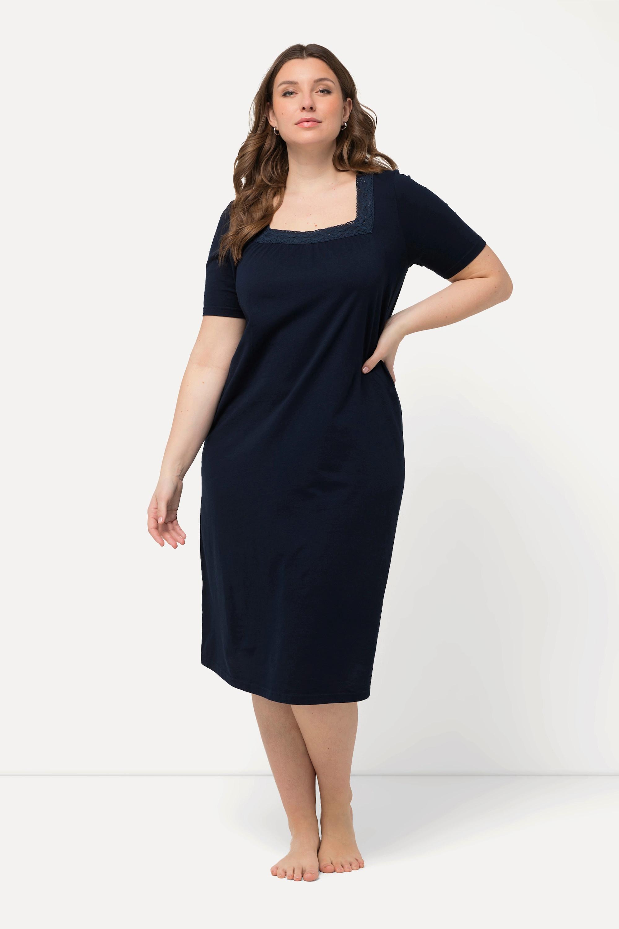 Ulla Popken Camicia da notte Pizzo Scollo Rettangolare Mezze Maniche  