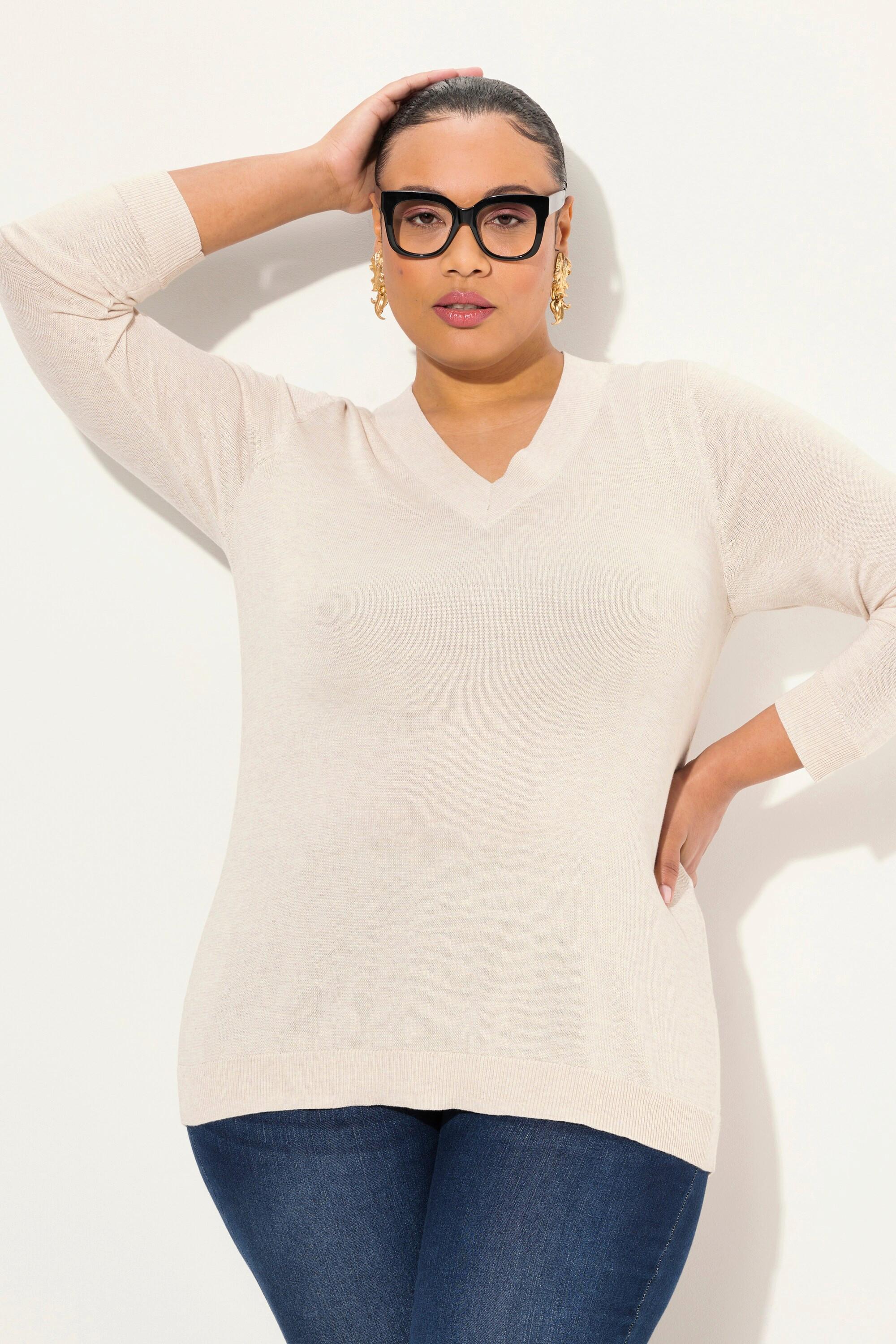 Ulla Popken  Pullover, V-Ausschnitt, Langarm, weicher Feinstrick 