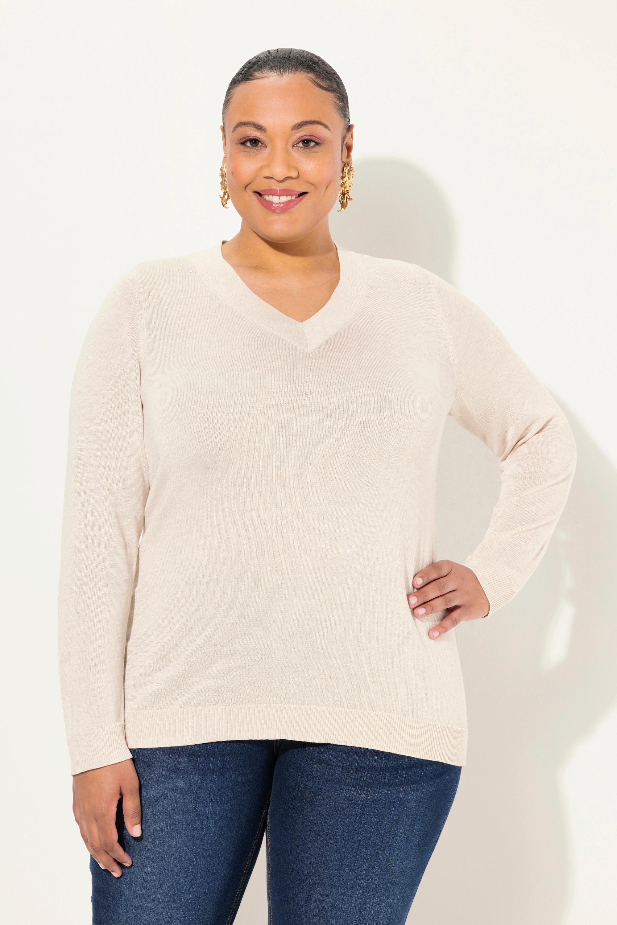 Ulla Popken  Pullover, V-Ausschnitt, Langarm, weicher Feinstrick 