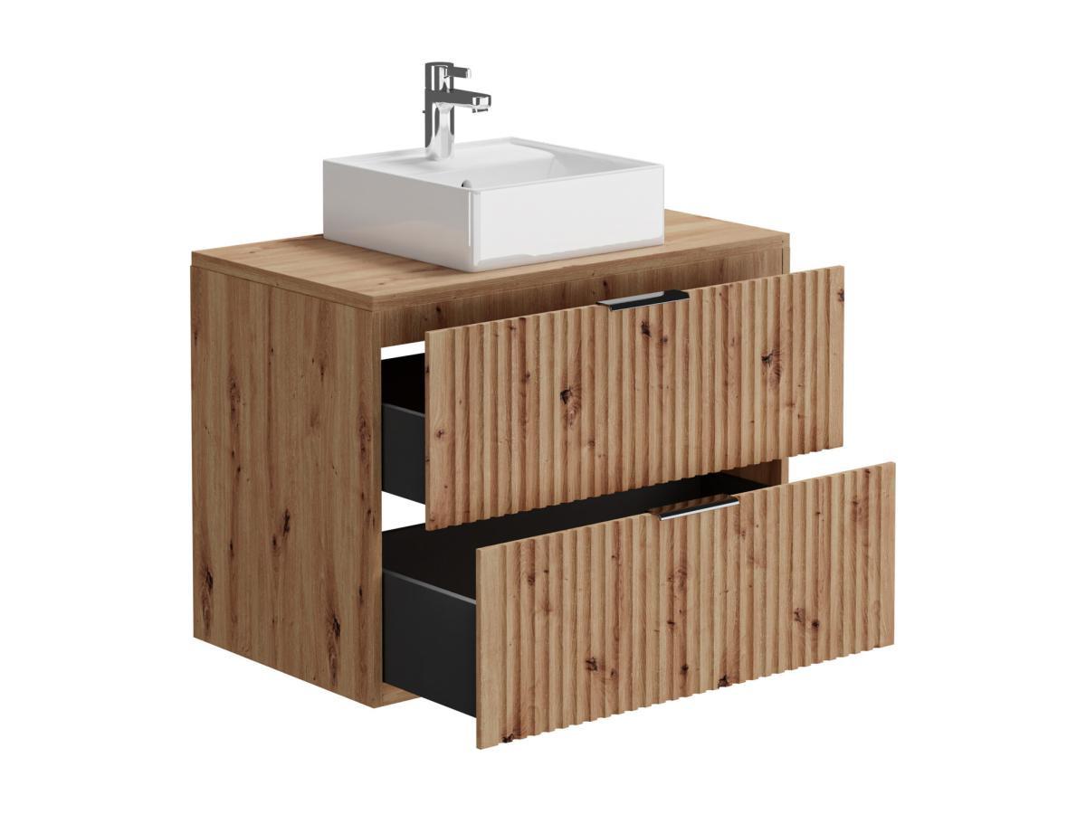 Vente-unique Mobile per bagno sospeso con scanalature e lavabo da appoggio Naturale chiaro 80 cm  - ZEVARA  