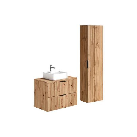 Vente-unique Waschbeckenunterschrank hängend mit Aufsatzwaschbecken - Streifenoptik - Holzfarben hell - 80 cm - ZEVARA  