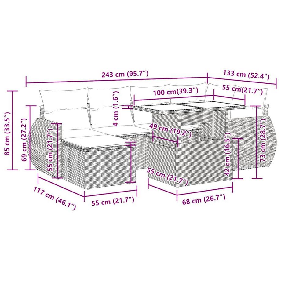 VidaXL Ensemble de canapés de jardin rotin synthétique  