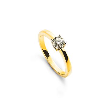 Bague solitaire serti 4 griffese or jaune 750, diamants 0.20ct. or blanc 750