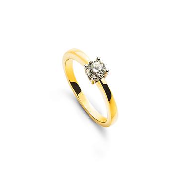 Solitär Ring 4-Griff-Fassung Gelbgold 750, Brillanten 0.20ct. Fassung Weissgold 750