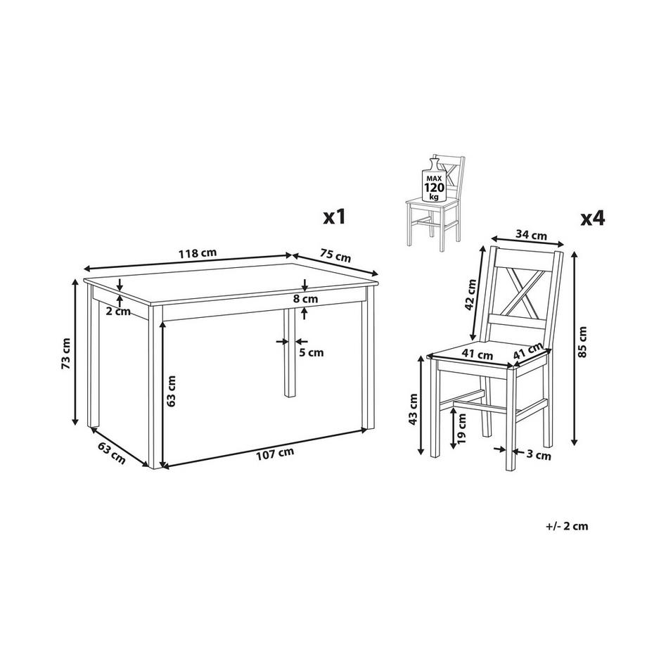 Beliani Set da pranzo en Legno di pino Scandinavo MOANA  