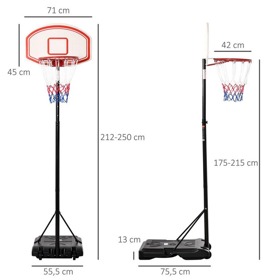 Northio  Outdoor Basketballkorb verstellbar tragbar Höhenverstellbarer Korb 212-250 cm Standfuß mit Rollen Metallpfosten | 