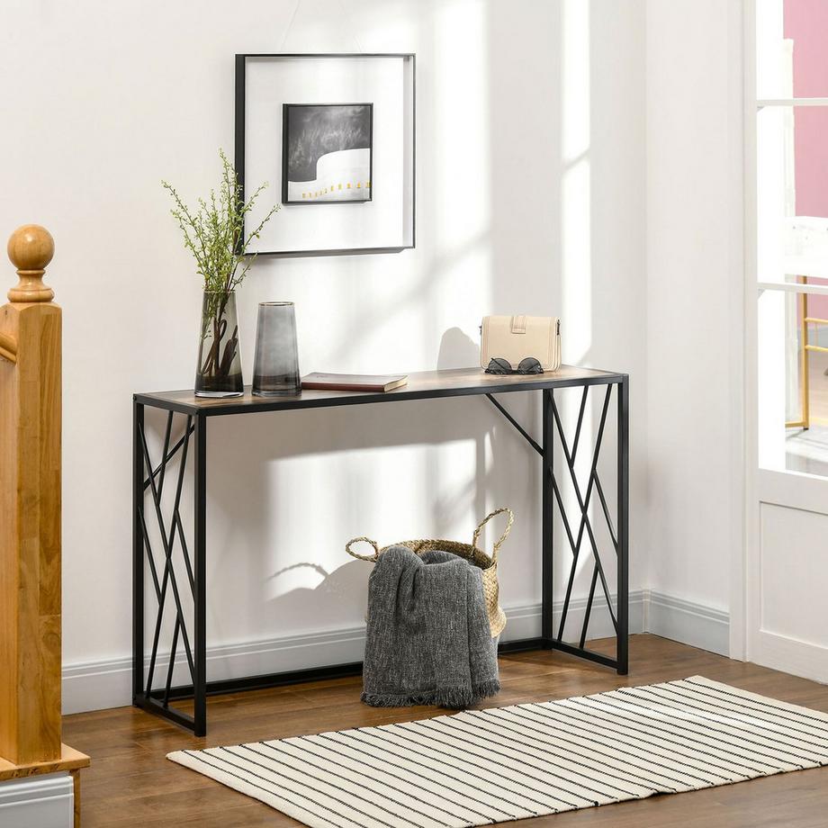 Northio Konsolentisch, Flurtisch mit Stahlbeine, Beistelltisch im Industriell Stil, Dekotisch für Diele, für Flur Eingang Büro, Stahl, 120 x 35 x 75 cm Braun  
