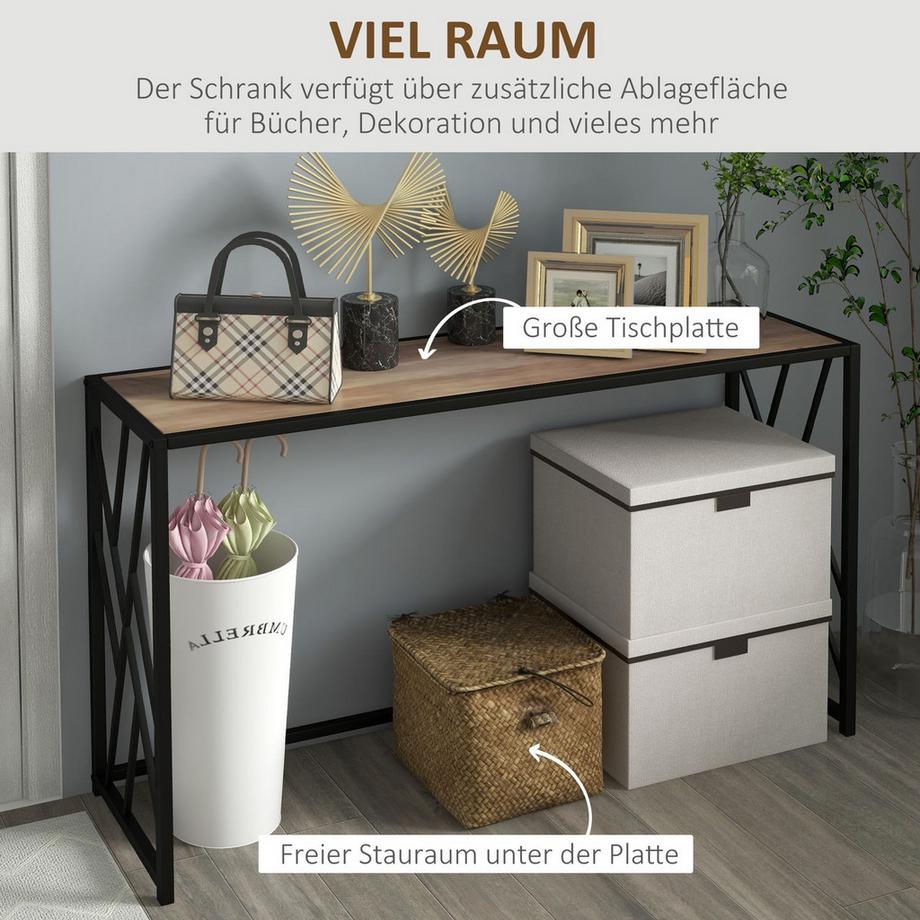 Northio Konsolentisch, Flurtisch mit Stahlbeine, Beistelltisch im Industriell Stil, Dekotisch für Diele, für Flur Eingang Büro, Stahl, 120 x 35 x 75 cm Braun  