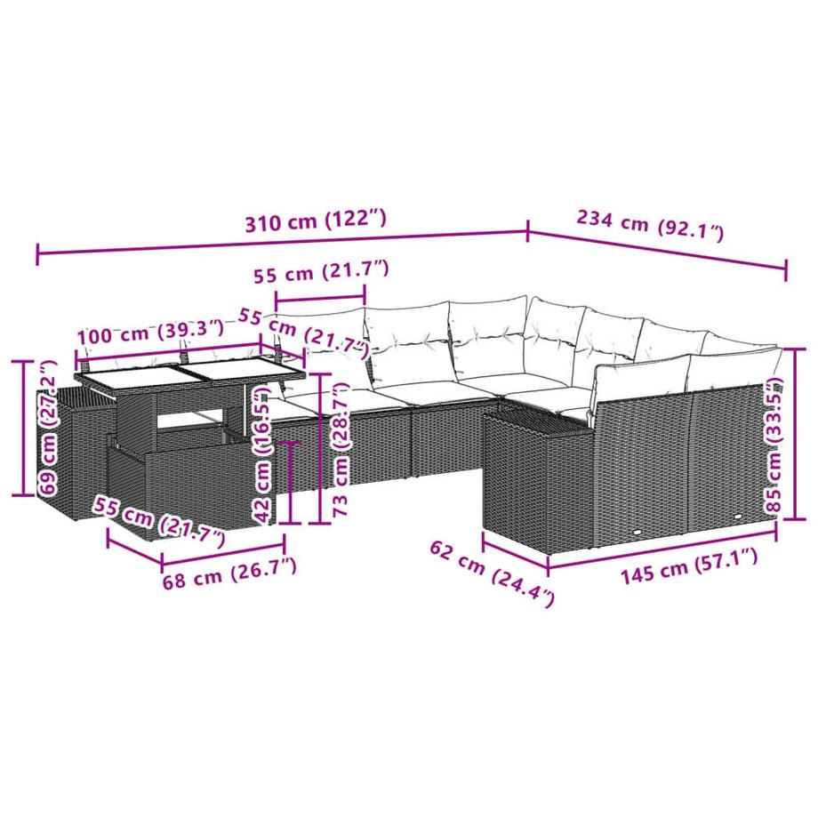 VidaXL Ensemble de canapés de jardin rotin synthétique  