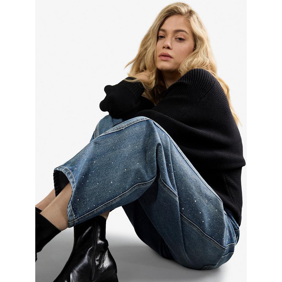 APRICOT Jean Ayla avec empiècements en strass en coupe tonneau  