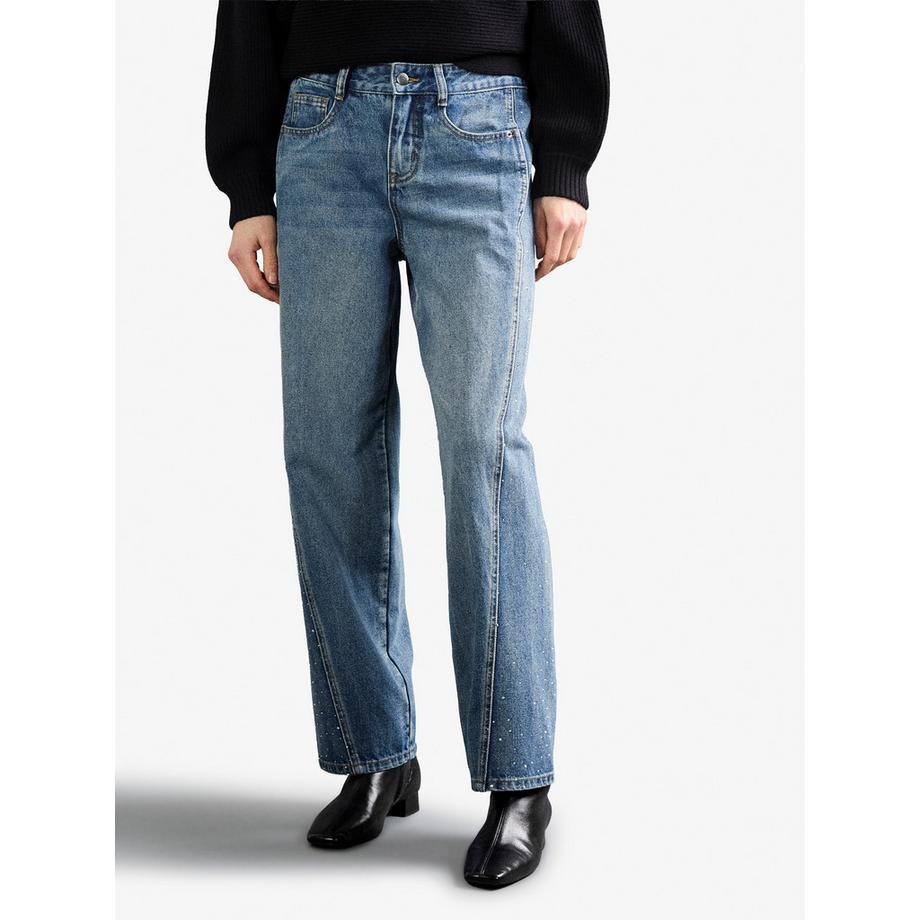 APRICOT Jean Ayla avec empiècements en strass en coupe tonneau  