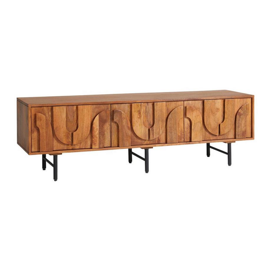 Maison Céphy  TV-Möbel mit 3 Türen - Mangoholz &es Metall - Holzfarben - MIZORAM 