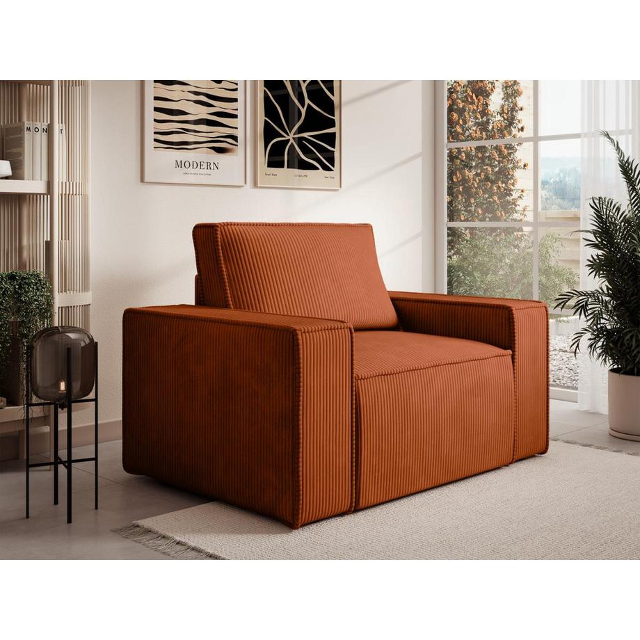 PASCAL MORABITO Fauteuil en velours côtelé terracotta AMELIA  