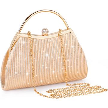 Clutch, Abendtasche mit Strass-Verschluss und abnehmbarer Kette, Glitzertasche Kettentasche