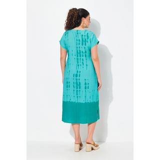 Ulla Popken Caffettano Misto Lino Stampa Batik Scollo a V Mezza Manica  