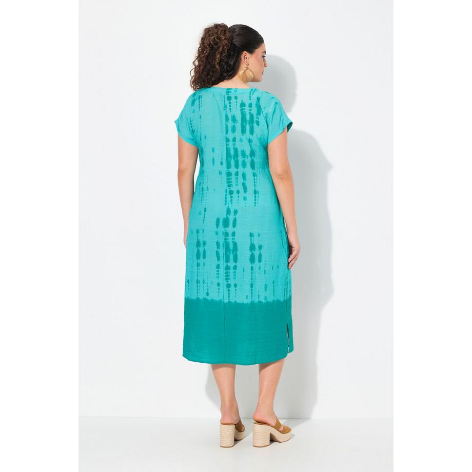 Ulla Popken Kaftan Leinenmix Batikdruck V-Ausschnitt Halbarm  