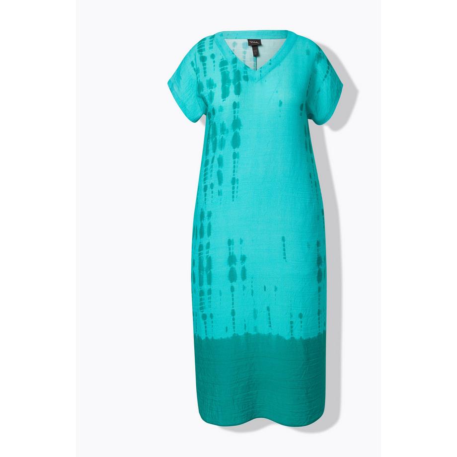 Ulla Popken Kaftan Leinenmix Batikdruck V-Ausschnitt Halbarm  