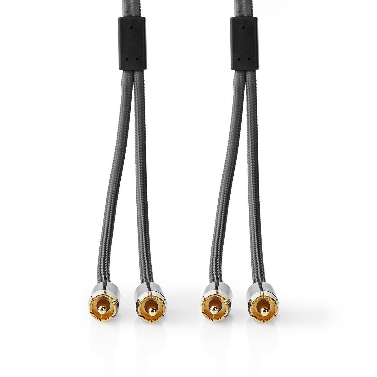 Nedis  Câble audio stéréo | 2x RCA mâle | 2x RCA mâle | plaqué or | 2,00 m | rond | gris / gris avec métal | carton avec fenêtre couverte 