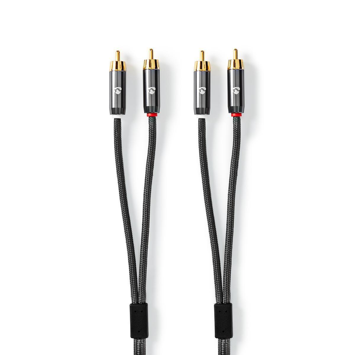 Nedis  Stereo-Audiokabel | 2x RCA-Stecker | 2x RCA-Stecker | Vergoldet | 2,00 m | Rund | Grau / Grau mit Metall | Karton mit Sichtfenster 