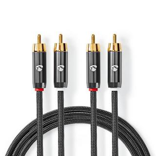 Nedis  Stereo-Audiokabel | 2x RCA-Stecker | 2x RCA-Stecker | Vergoldet | 2,00 m | Rund | Grau / Grau mit Metall | Karton mit Sichtfenster 