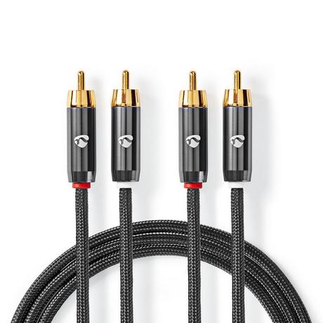Nedis  Câble audio stéréo | 2x RCA mâle | 2x RCA mâle | plaqué or | 2,00 m | rond | gris / gris avec métal | carton avec fenêtre couverte 