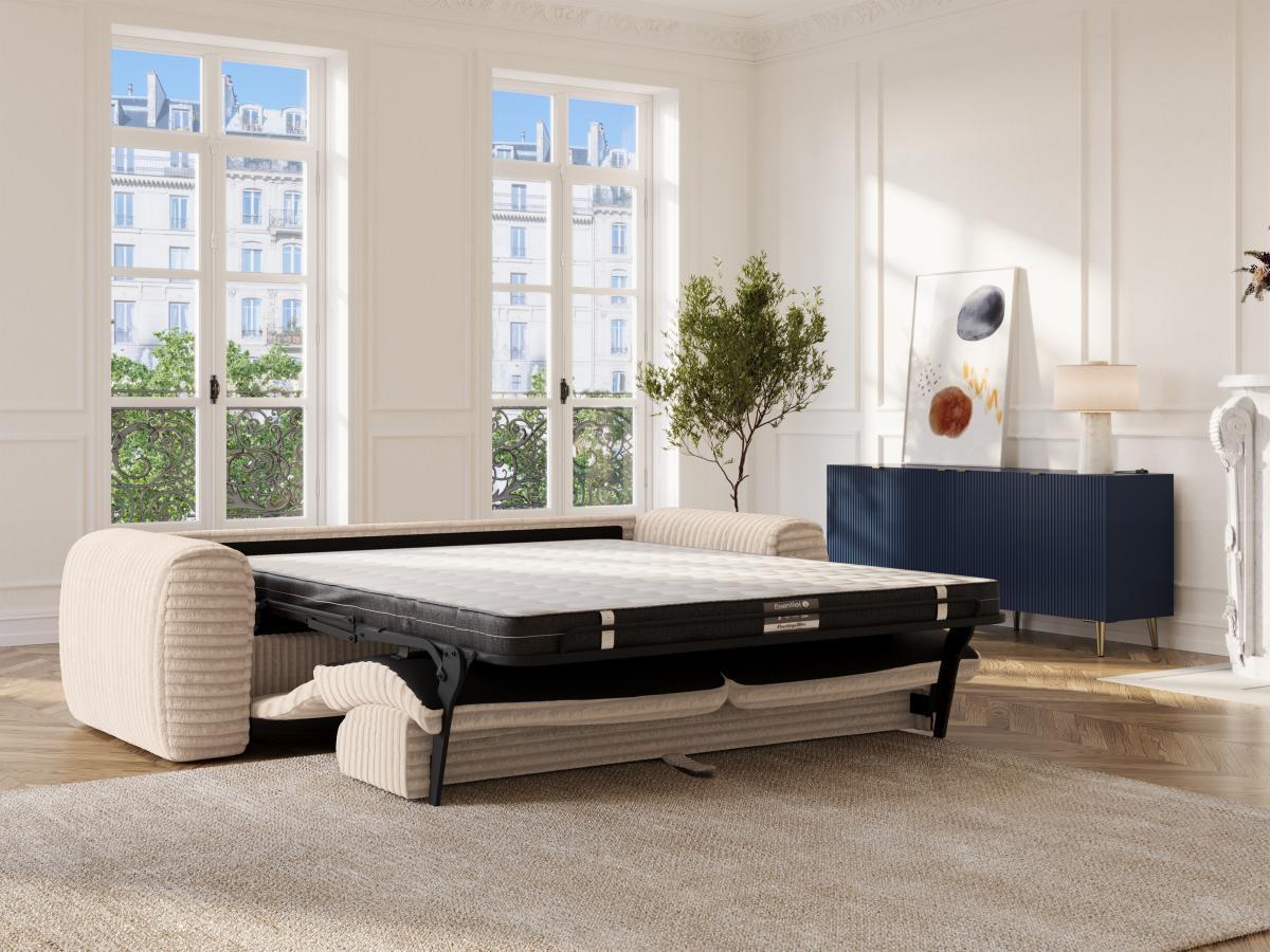 Vente-unique Sofa 4-Sitzer mit Matratze - grob gerippter Cord - Beige - POGNIA  