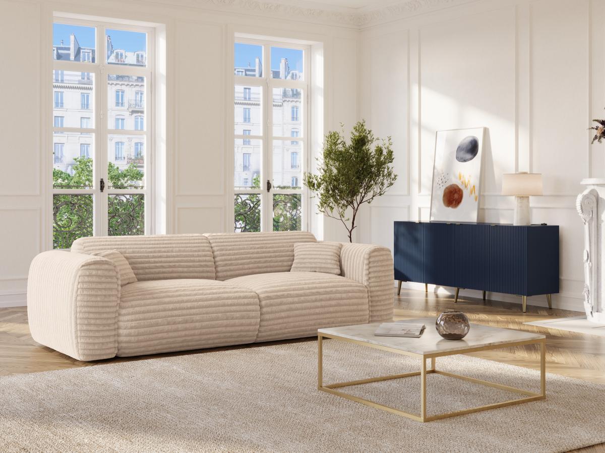 Vente-unique Sofa 4-Sitzer mit Matratze - grob gerippter Cord - Beige - POGNIA  