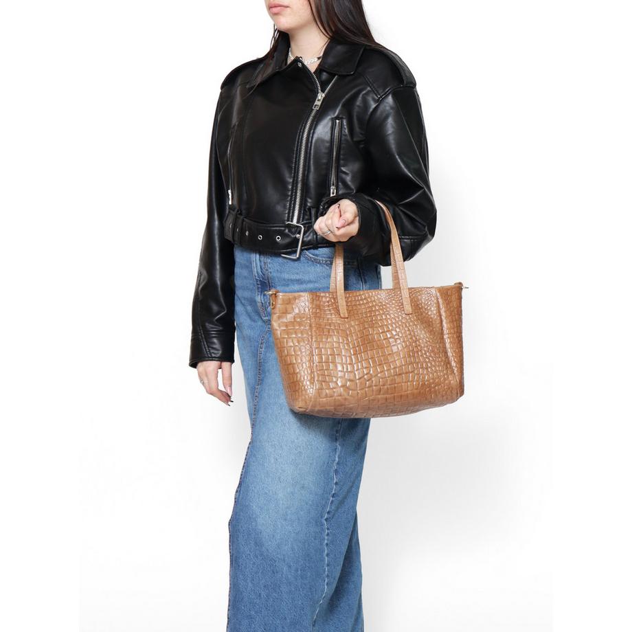 Gave Lux Schultertasche Krokodilprägung Leder  