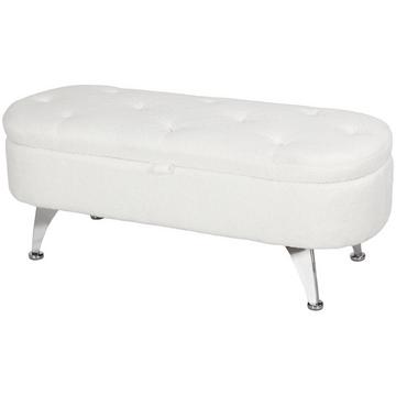 Banc avec espace de rangement, banquette rembourrée avec couvercle, banquette de lit aspect velours pelucheux, pour couloir, chambre, salon, structure en métal 114 x 47 x 46,5 cm blanc