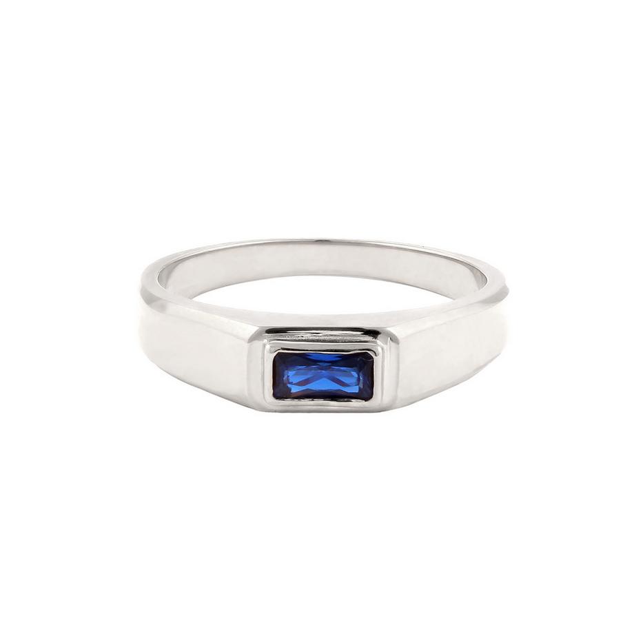 Kuzzoi  Bague Bague Signet Rectangle Saphir Synthétique 925 Sterling Silver 