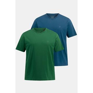 JP1880  T-shirts, collection Basic, lot de 2. Col en V et manches courtes vert émeraude 