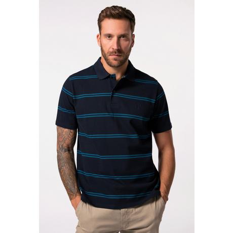 JP1880  Maglia polo in piqué a righe con mezze maniche blu scuro 