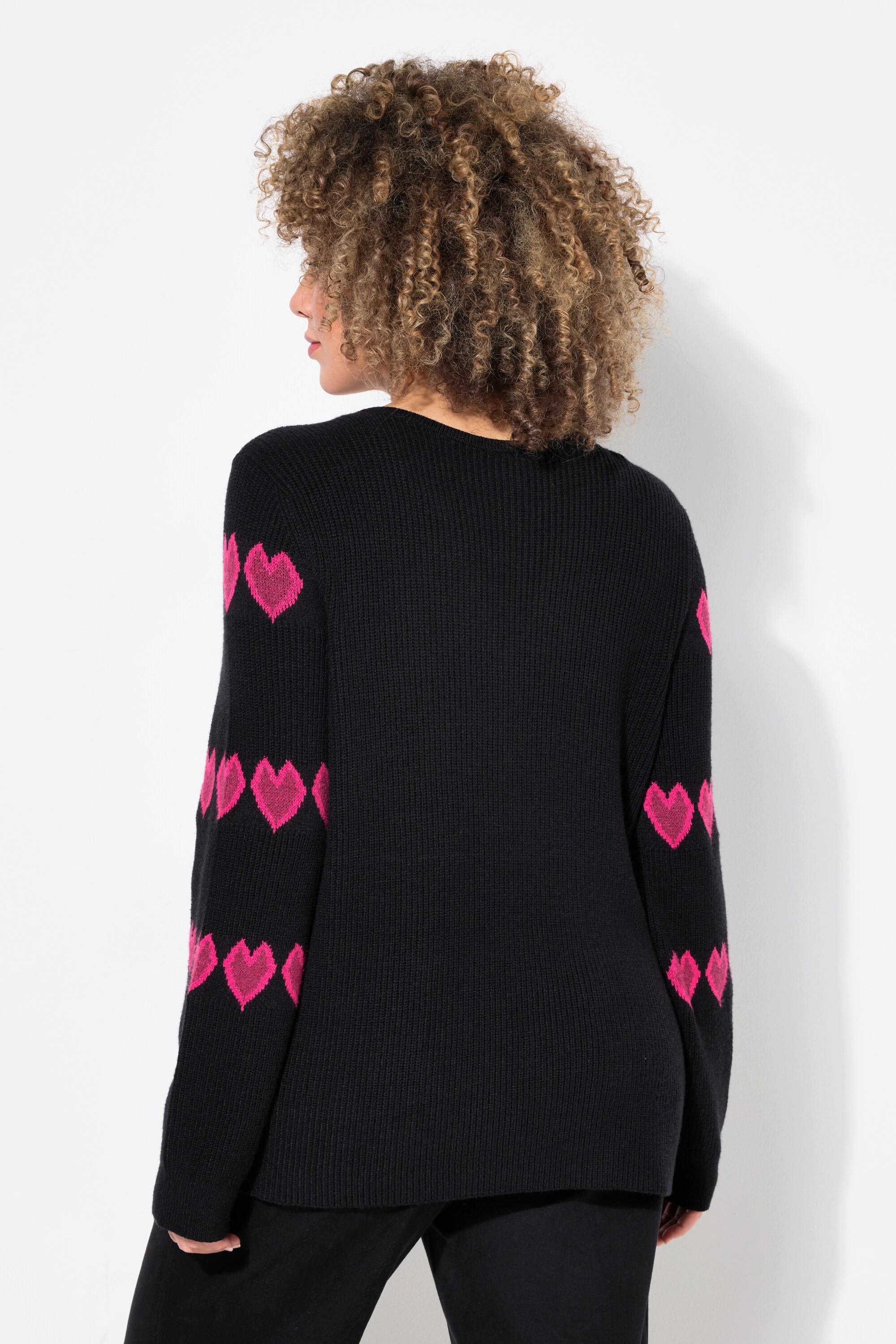 Ulla Popken  Pullover, Herzen, V-Ausschnitt, Langarm 