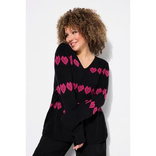 Ulla Popken  Pullover, Herzen, V-Ausschnitt, Langarm 