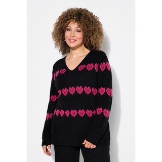 Ulla Popken  Pullover, Herzen, V-Ausschnitt, Langarm 