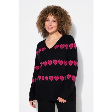 Ulla Popken  Pullover, Herzen, V-Ausschnitt, Langarm 