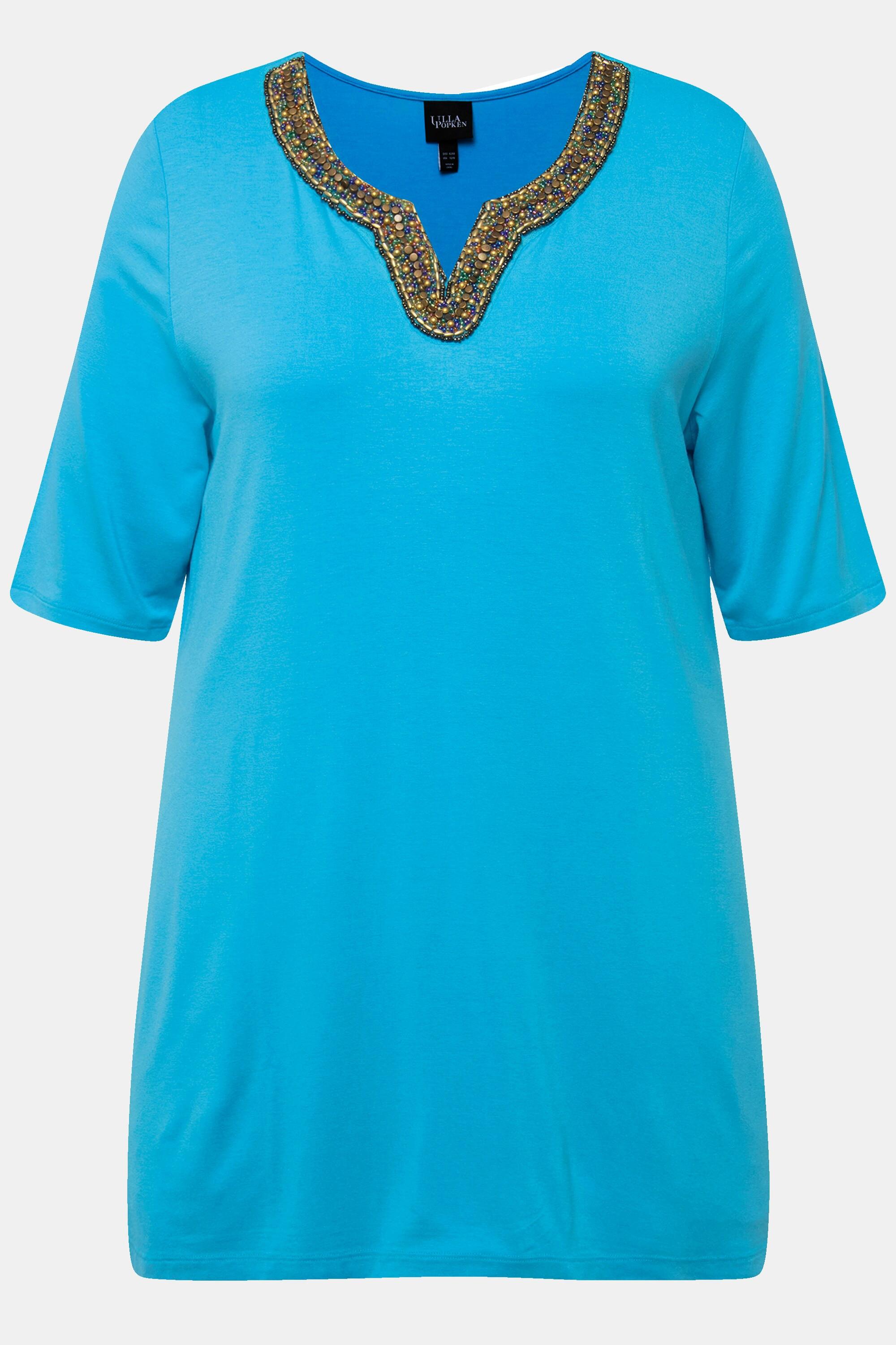 Ulla Popken Maglia Tunica Ricami Scollo a Tunica Mezze Maniche  