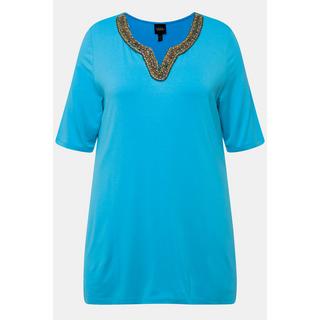 Ulla Popken Tunique à broderie Col Tunisien Manches Courtes  