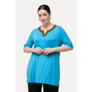 Ulla Popken Maglia Tunica Ricami Scollo a Tunica Mezze Maniche  