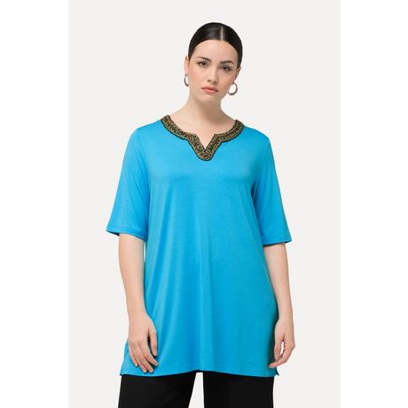 Ulla Popken Maglia Tunica Ricami Scollo a Tunica Mezze Maniche  