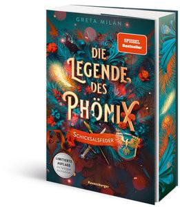 Die Legende des Phönix, Band 2: Schicksalsfeder (SPIEGEL-Bestseller - Limitierte Auflage mit Farbschnitt) Milán, Greta; Phatt, Katt (Umschlaggestaltung) Couverture rigide 